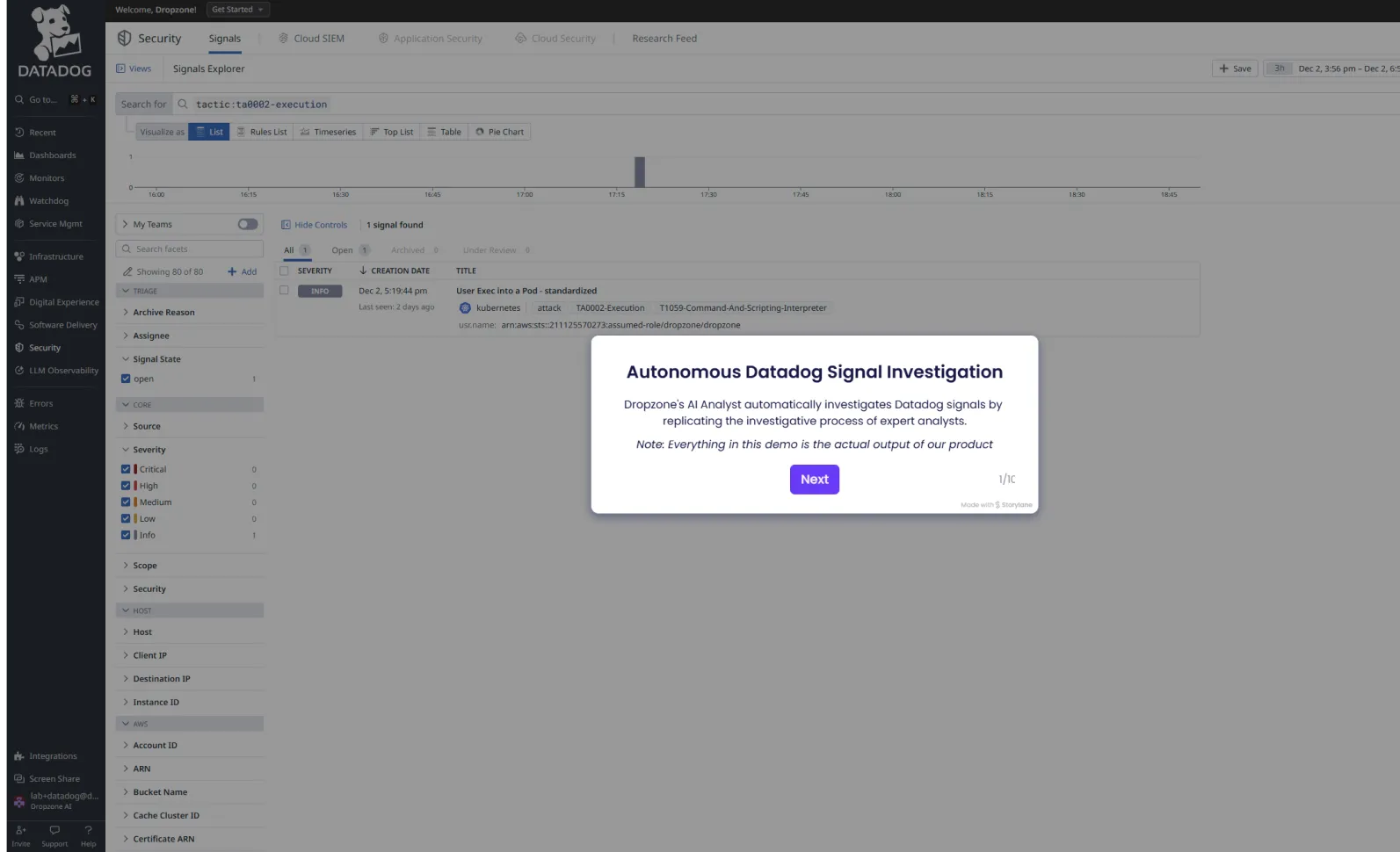 A screenshot of a computer screen showing a window with a blue button that says "Automous Data Signal Investigation."