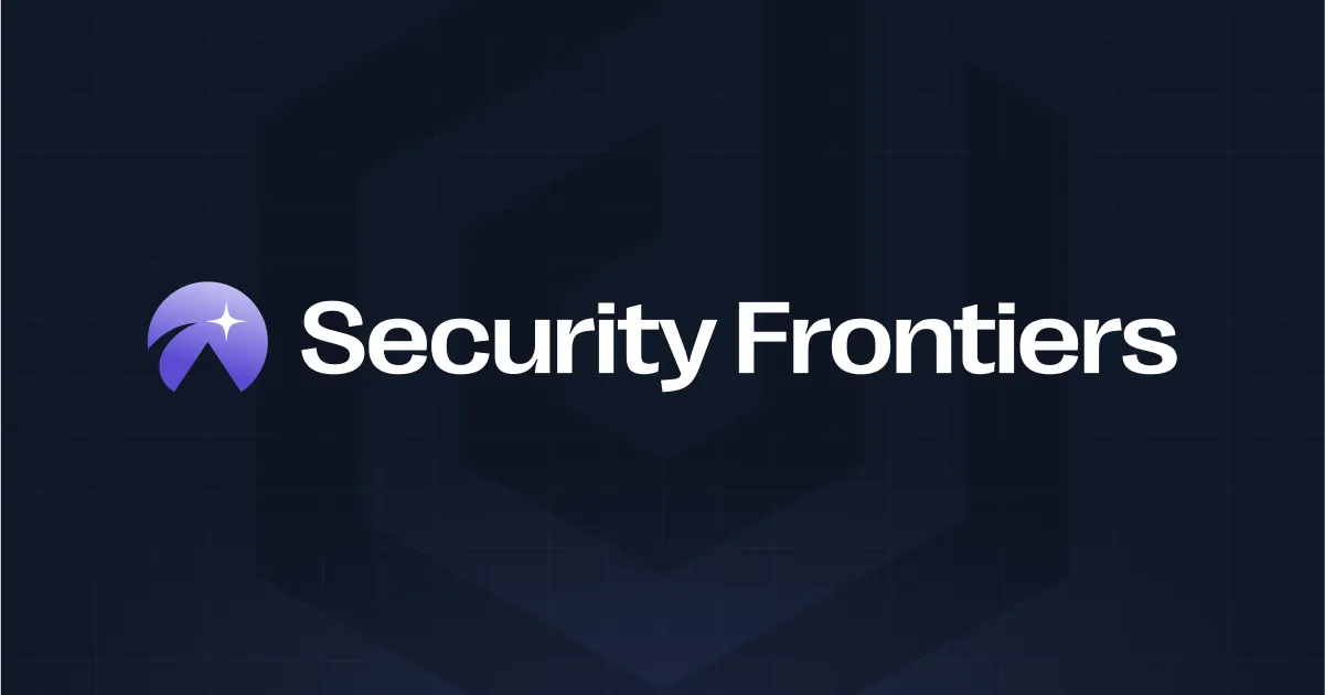 A blue background with a white security front logo.