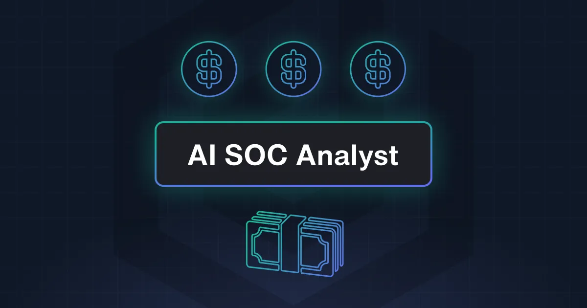 A blue and green graphic of a dollar bill with the words AI SOC Analyst.
