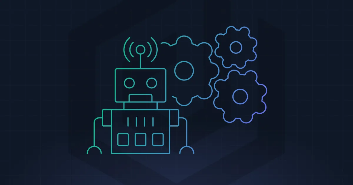 A robot with a green face and a blue gear.