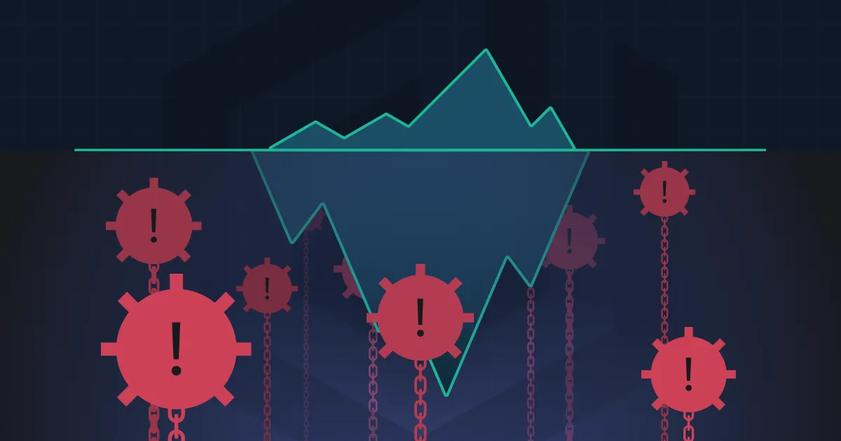 Dropzone AI iceberg alert visualization showing chain link design with mountain representing hidden security threats