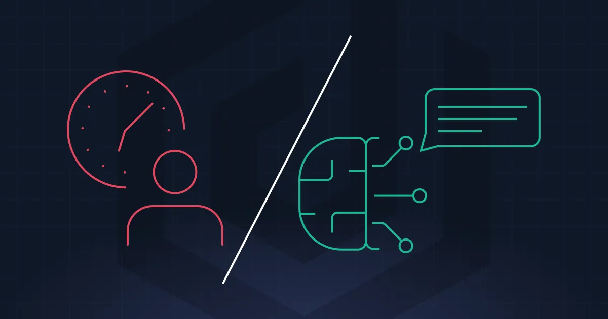 A red and green drawing of a head with a speech bubble.