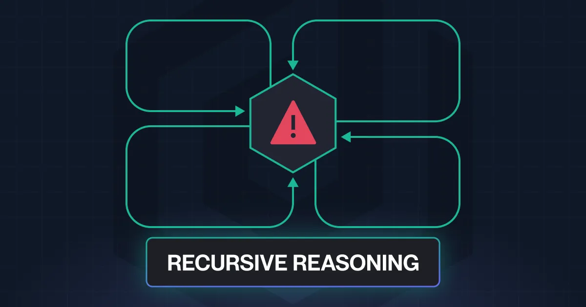 A graphic of a red triangle with a black background and the words Recursive Reasoning.