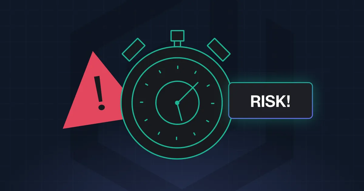 A clock with a red exclamation mark on it.