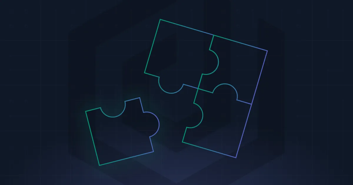 A blue and green puzzle piece on a black background.