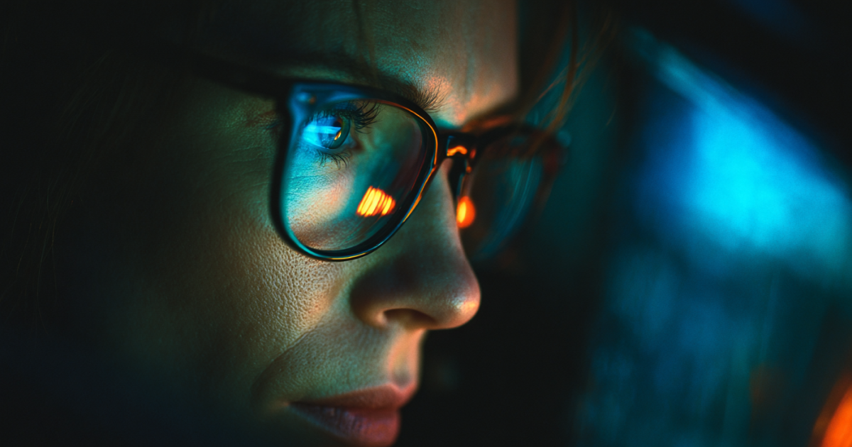 A woman wearing glasses and looking at the camera.