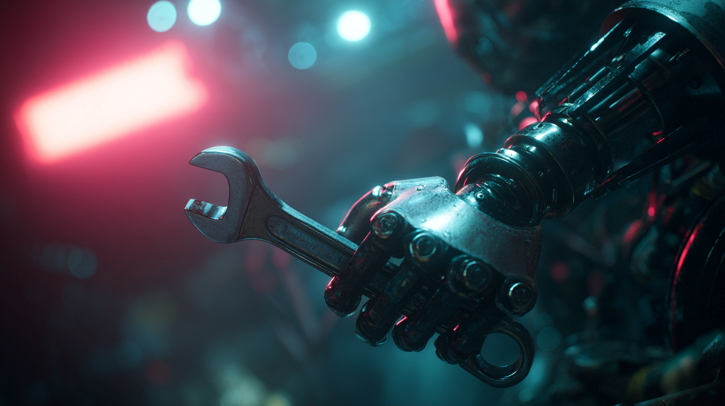 A robotic hand holding a wrench.