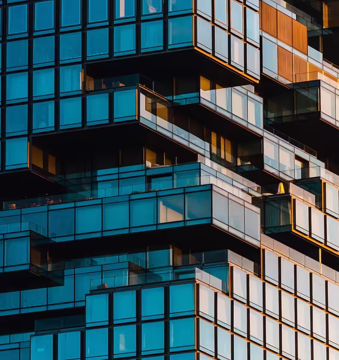 facade of a blocky glass building