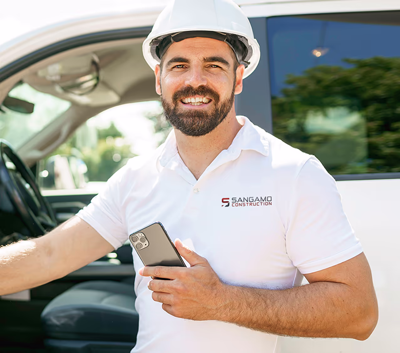 Worker wearing Systemax branded shirt