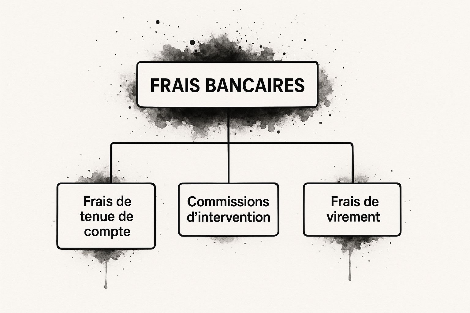 Infographie hiérarchique montrant les différents types de frais bancaires