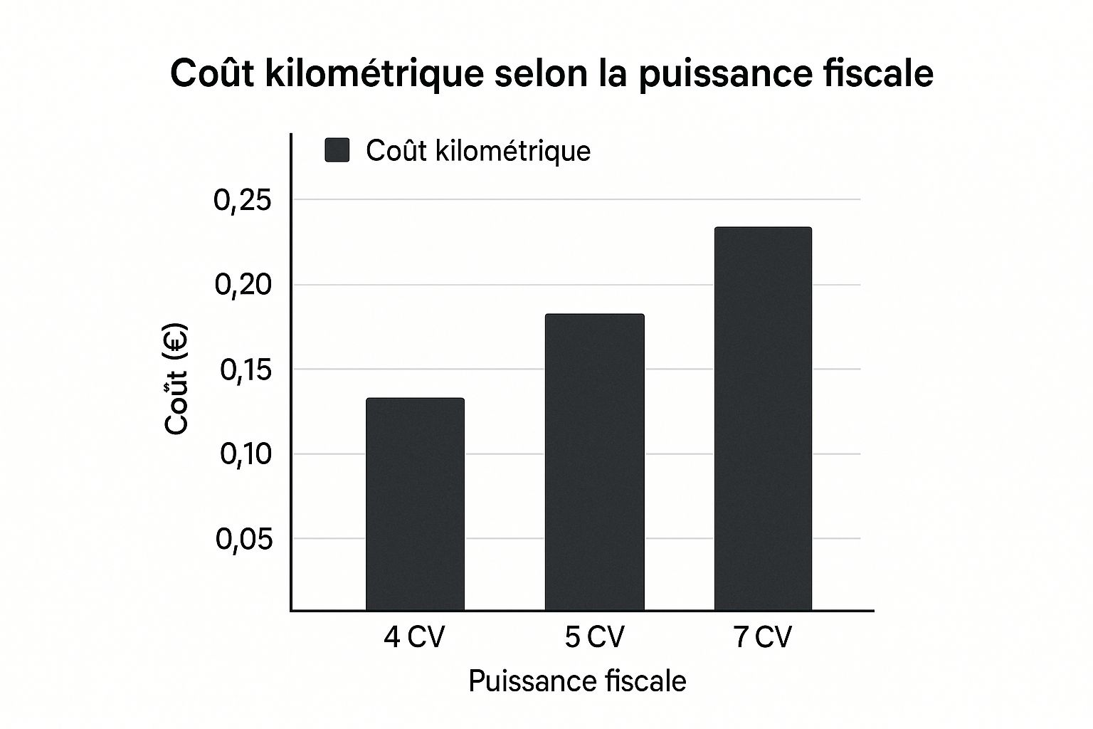 Infographie comparant les coûts kilométriques pour des véhicules de 4, 5 et 7 CV.