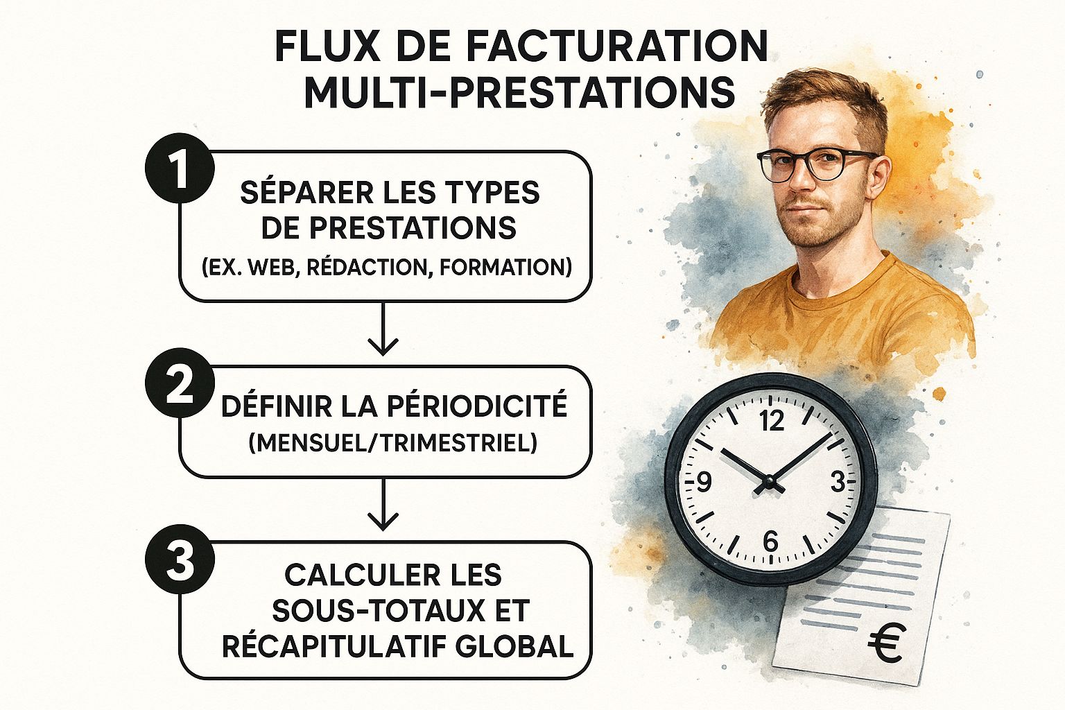Infographie montrant le flux de facturation multi-prestations