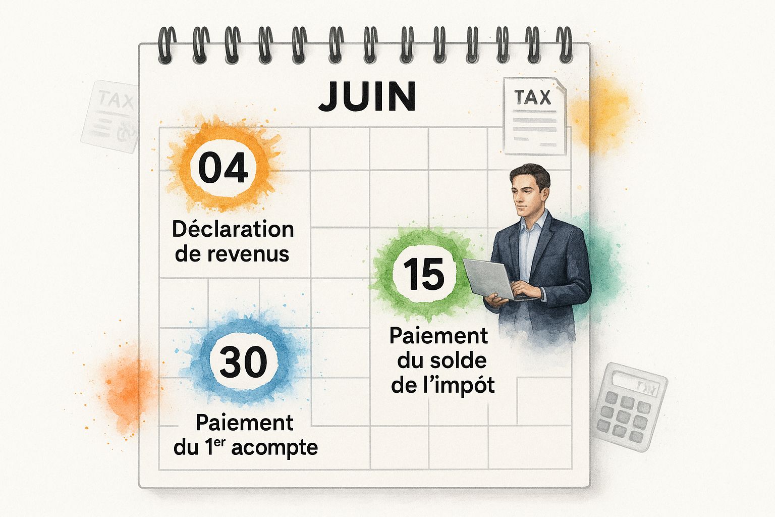 Infographie sur les dates clés du memento fiscal impots d'un auto-entrepreneur