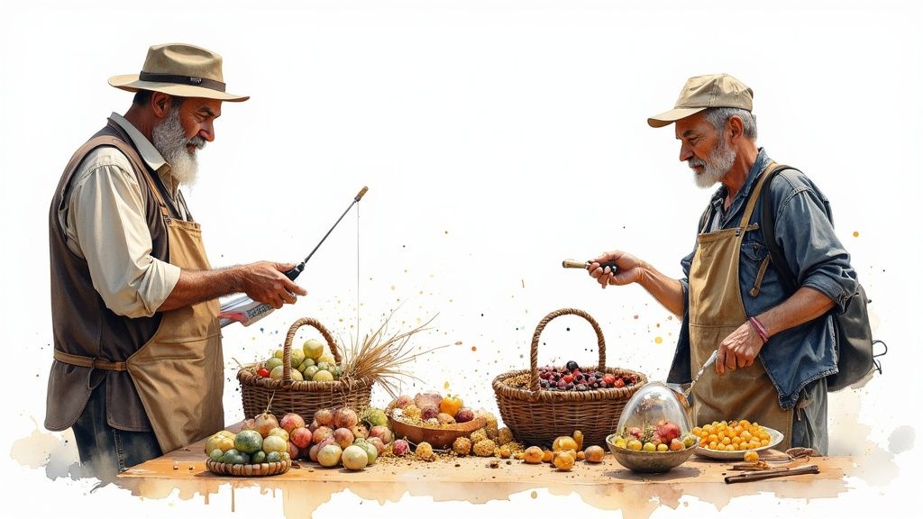 Deux personnes analysant un graphique de prix sur un écran pour évaluer la concurrence