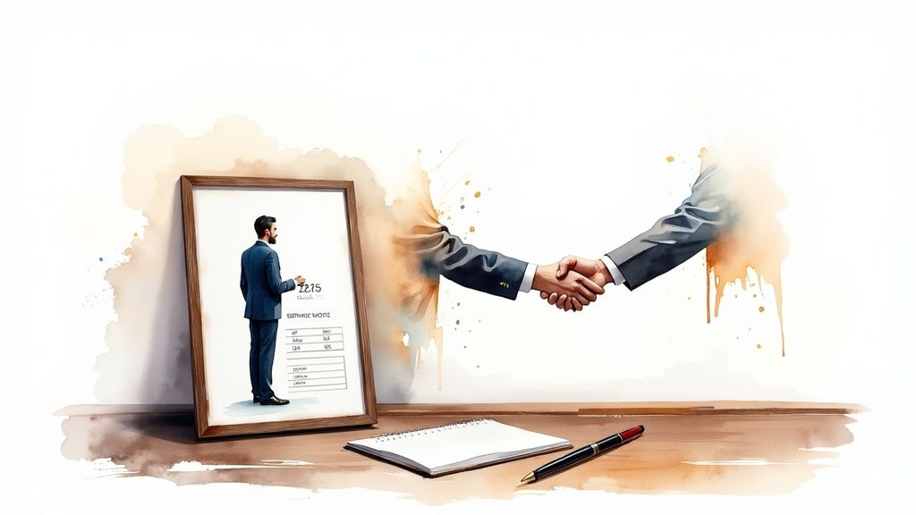 Personne examinant attentivement un devis de prestation de service