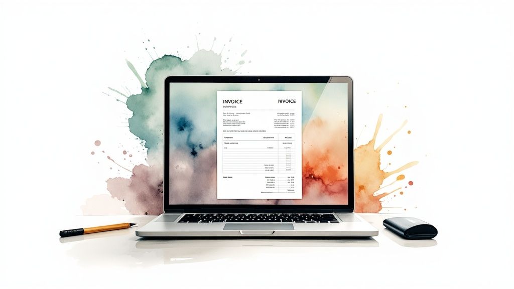 Un auto-entrepreneur utilisant un logiciel de facturation sur son ordinateur portable