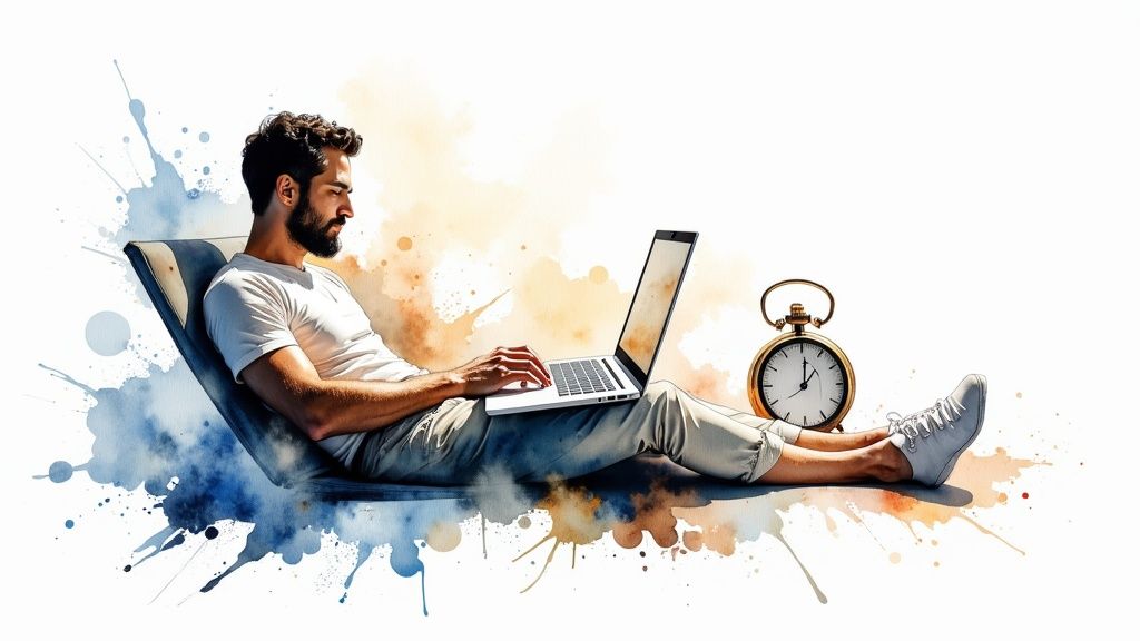 Une personne travaillant sur un ordinateur portable, symbolisant la facilité de la facturation en ligne