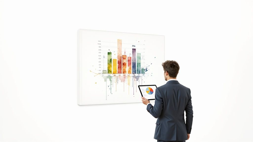 Un directeur financier analysant des tableaux de bord dynamiques sur un écran.