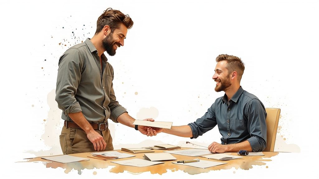 Un artisan travaillant sur la rédaction d'un devis sur une tablette