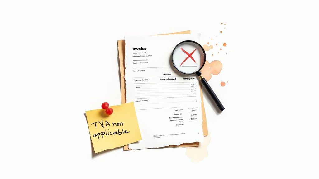 Une personne stressée regardant une pile de factures avec des points d'interrogation et des symboles d'erreur autour.