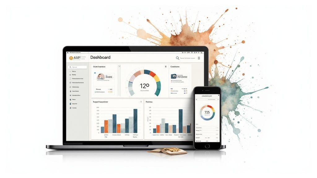 Un tableau de bord affichant des graphiques et des indicateurs de performance clés.
