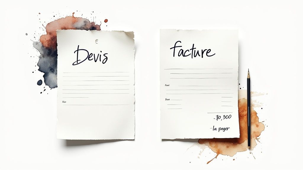 Un entrepreneur rédigeant un devis pour un client