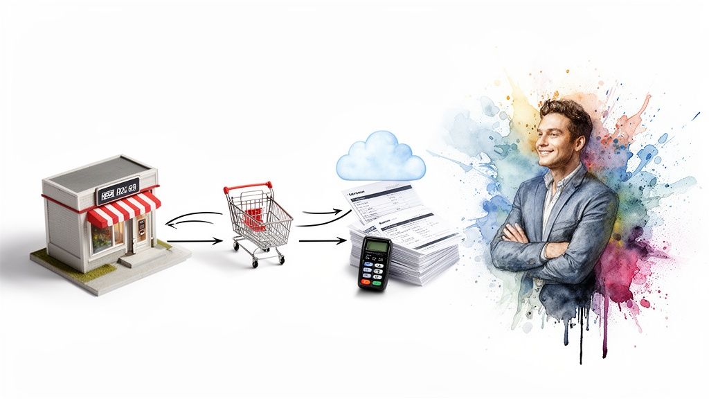 Processus de gestion des ventes et de la facturation pour une petite entreprise, avec comptabilité en ligne.