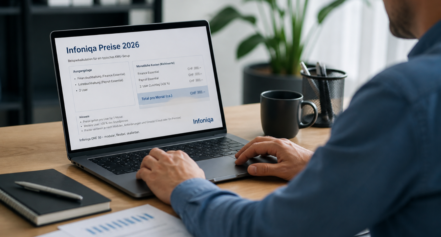 Übersicht der Infoniqa ONE 50 Preise und Module auf dem Bildschirm