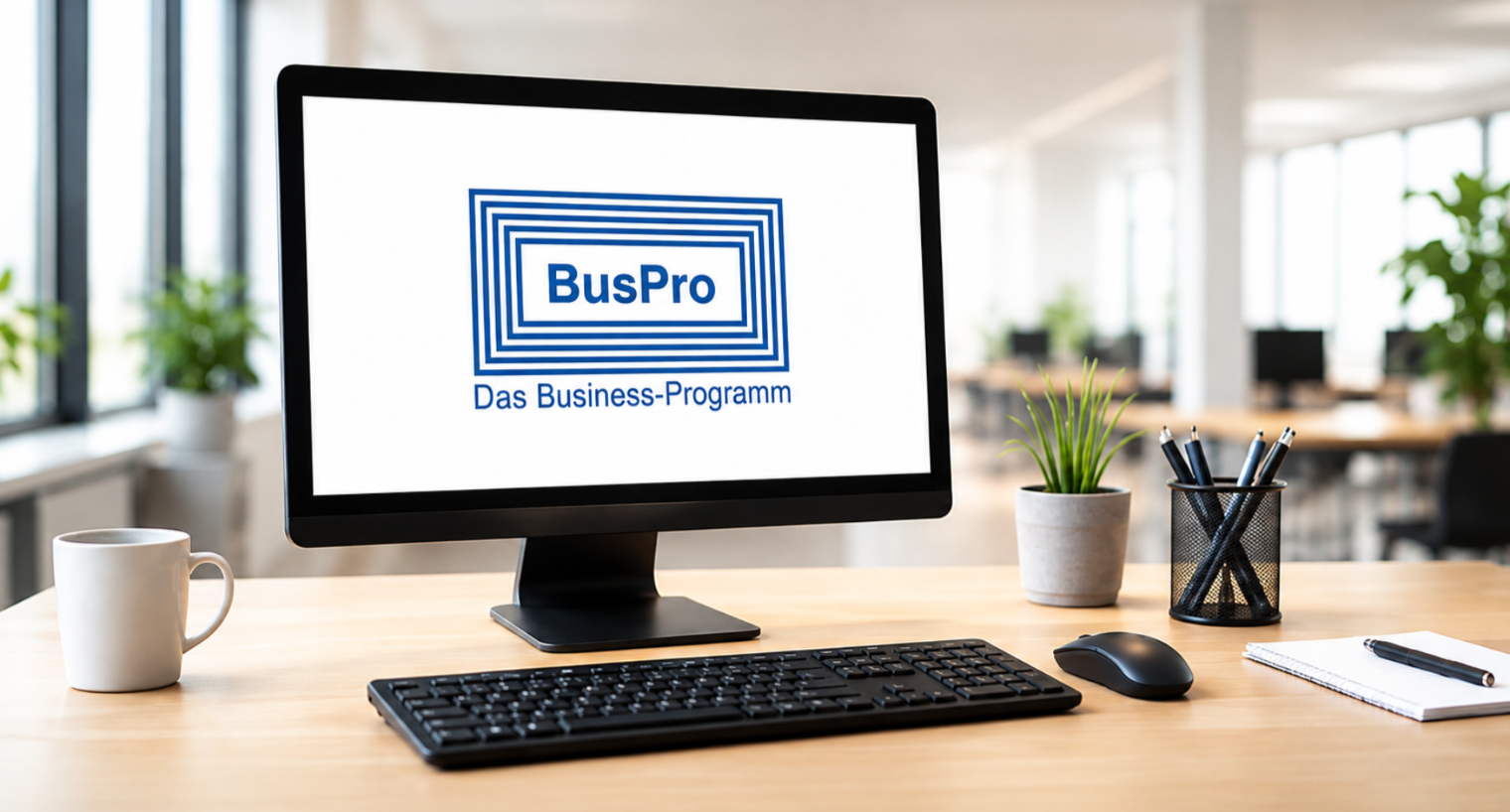 BusPro Business-Programm auf einem Bildschirm im Beitrag zur BusPro Alternative blue office