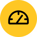 Speedometer icon with needle pointing right inside a yellow circle.