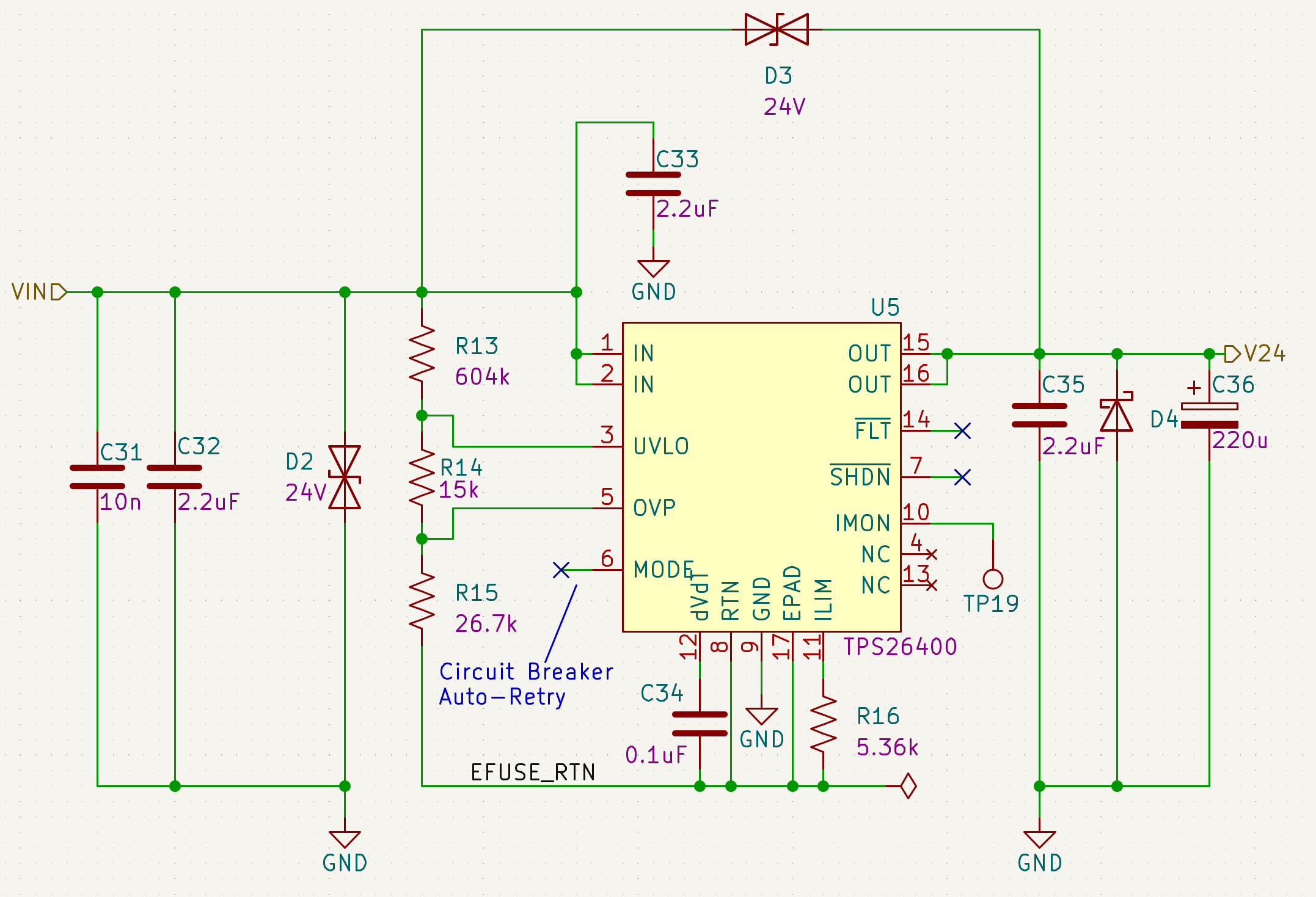 PCB design example implementing TPS26400 eFuse for multi-event protection