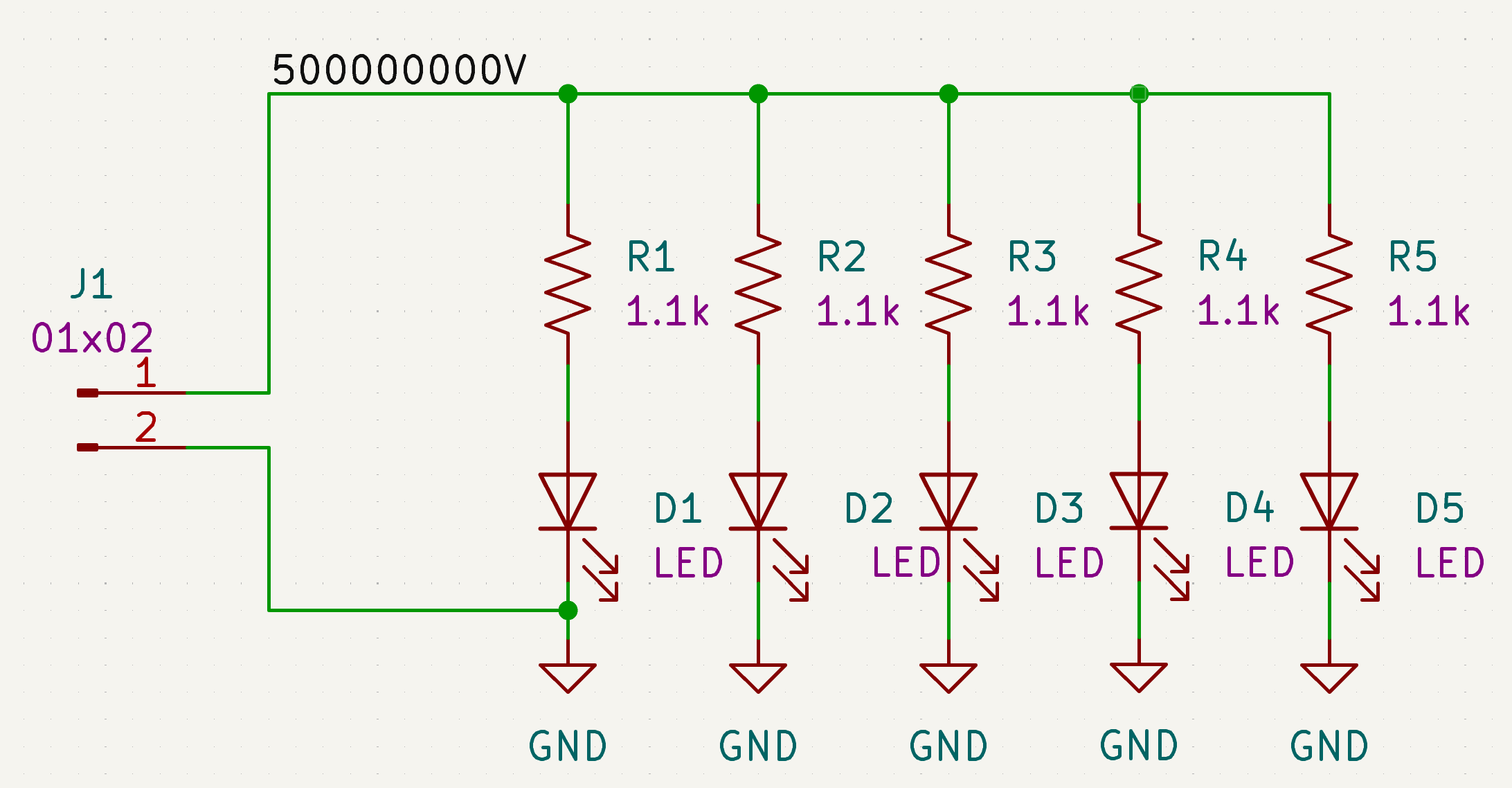 Simple KiCad schematic with basic components used as example project for jobset demonstration
