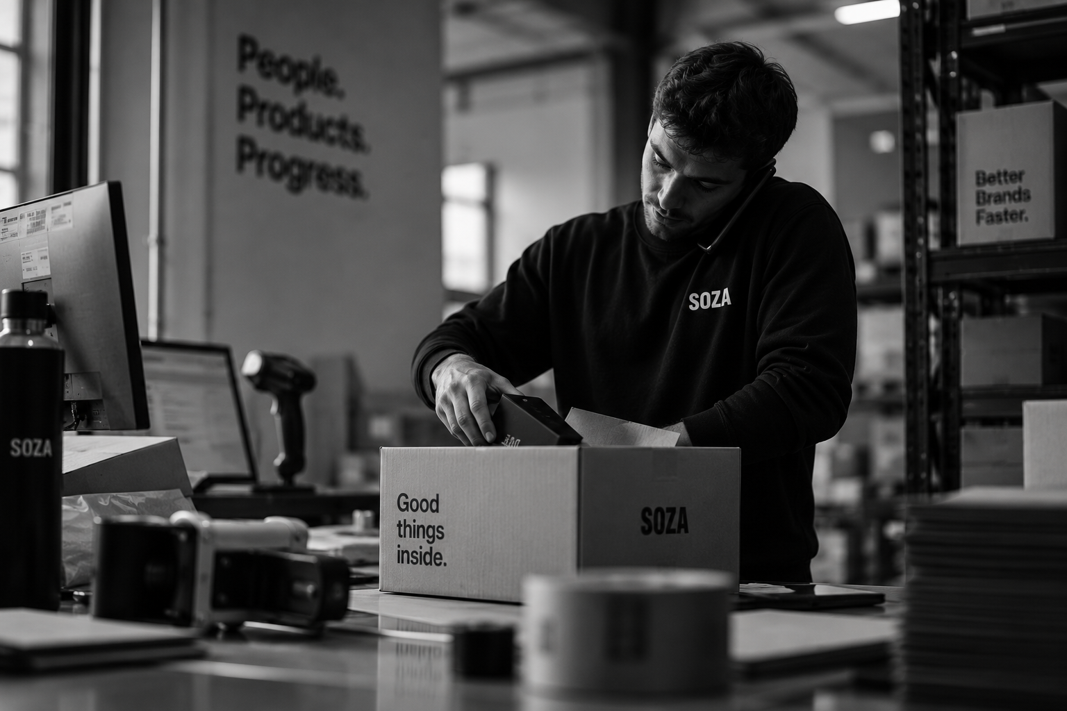 SOZA-Mitarbeiter beim Verpacken