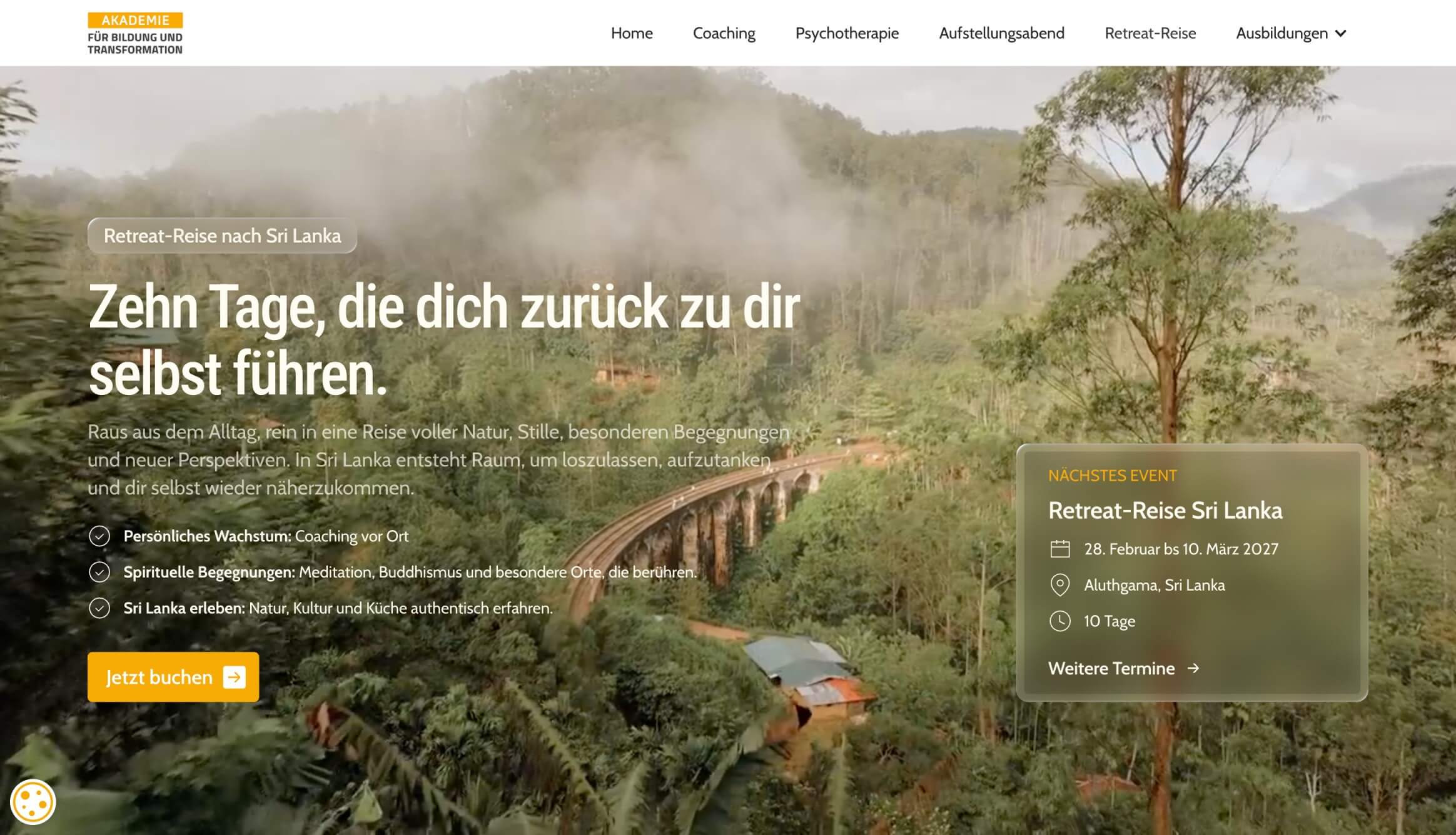 Website homepage showing a group of stylized trees with one green tree in front and German text about sustainable finance and scheduling an initial consultation.