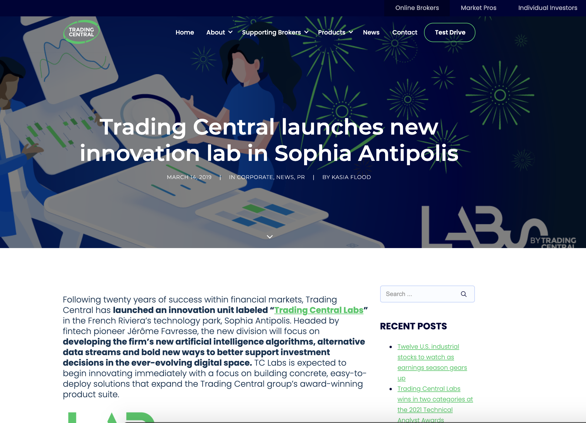 Screenshot of the launch announcement of TC Labs