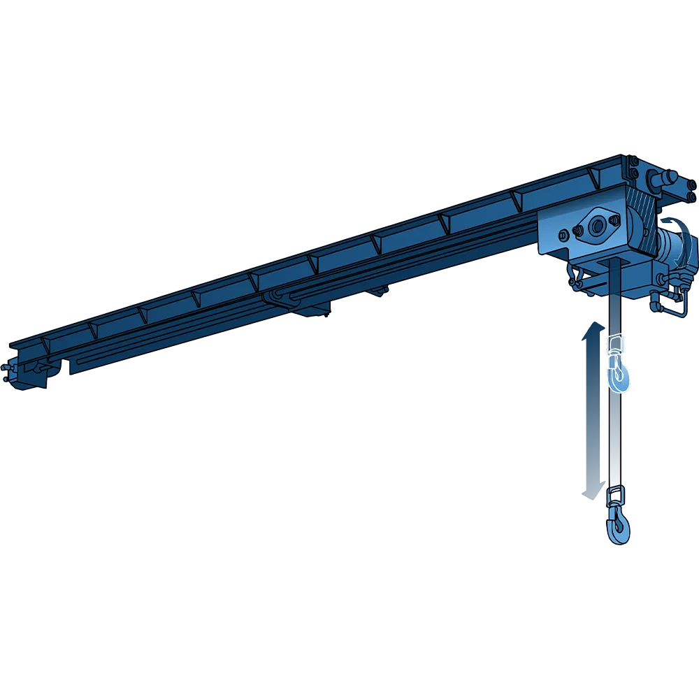 Technical illustration of the Deckenkran — operational sequence by H+B technics