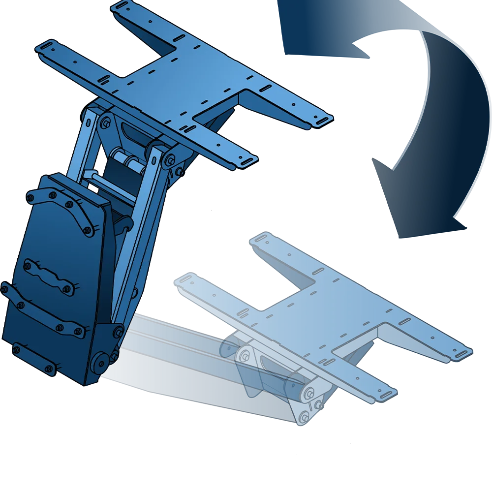 Technical illustration of the Einarm-Lift — installation context on yacht stern by H+B technics