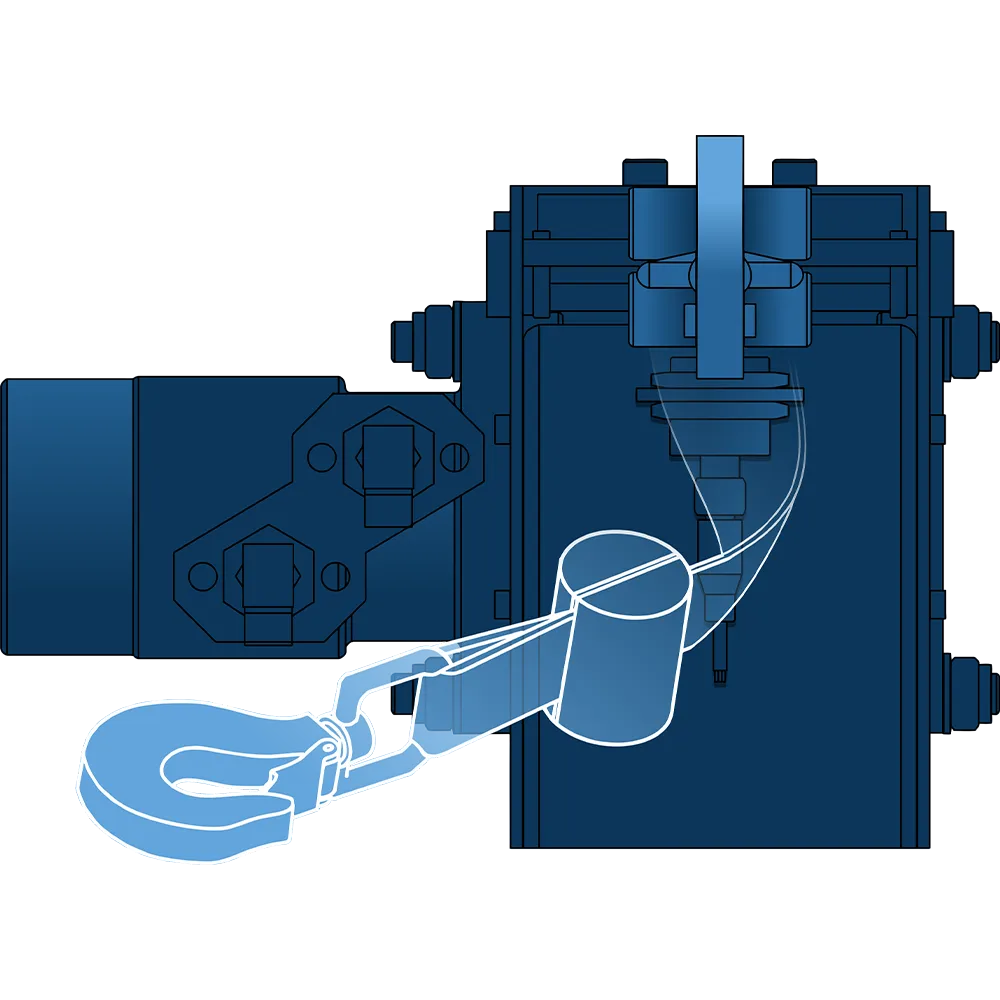 Technical illustration of the Hydraulic Winch — installation context on yacht stern by H+B technics