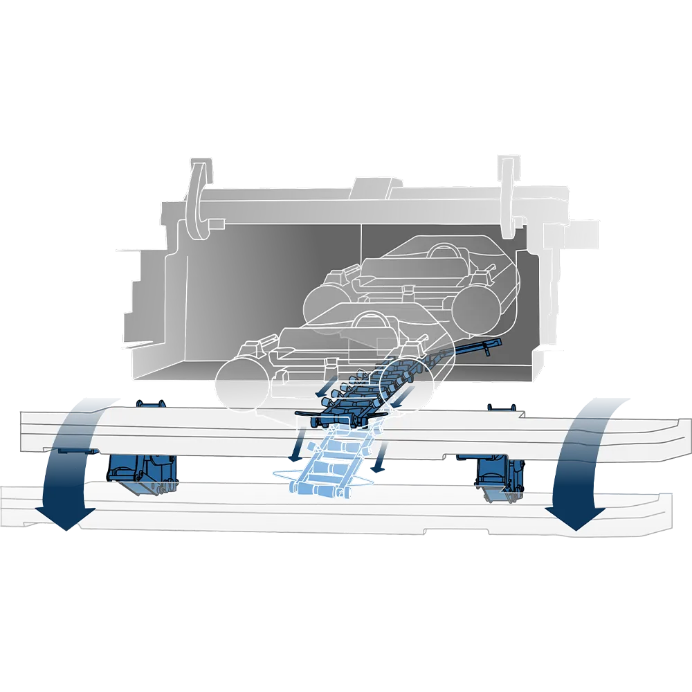 Technische Illustration des Launch Systems – Installationskontext in der Yacht-Garage von H+B technics