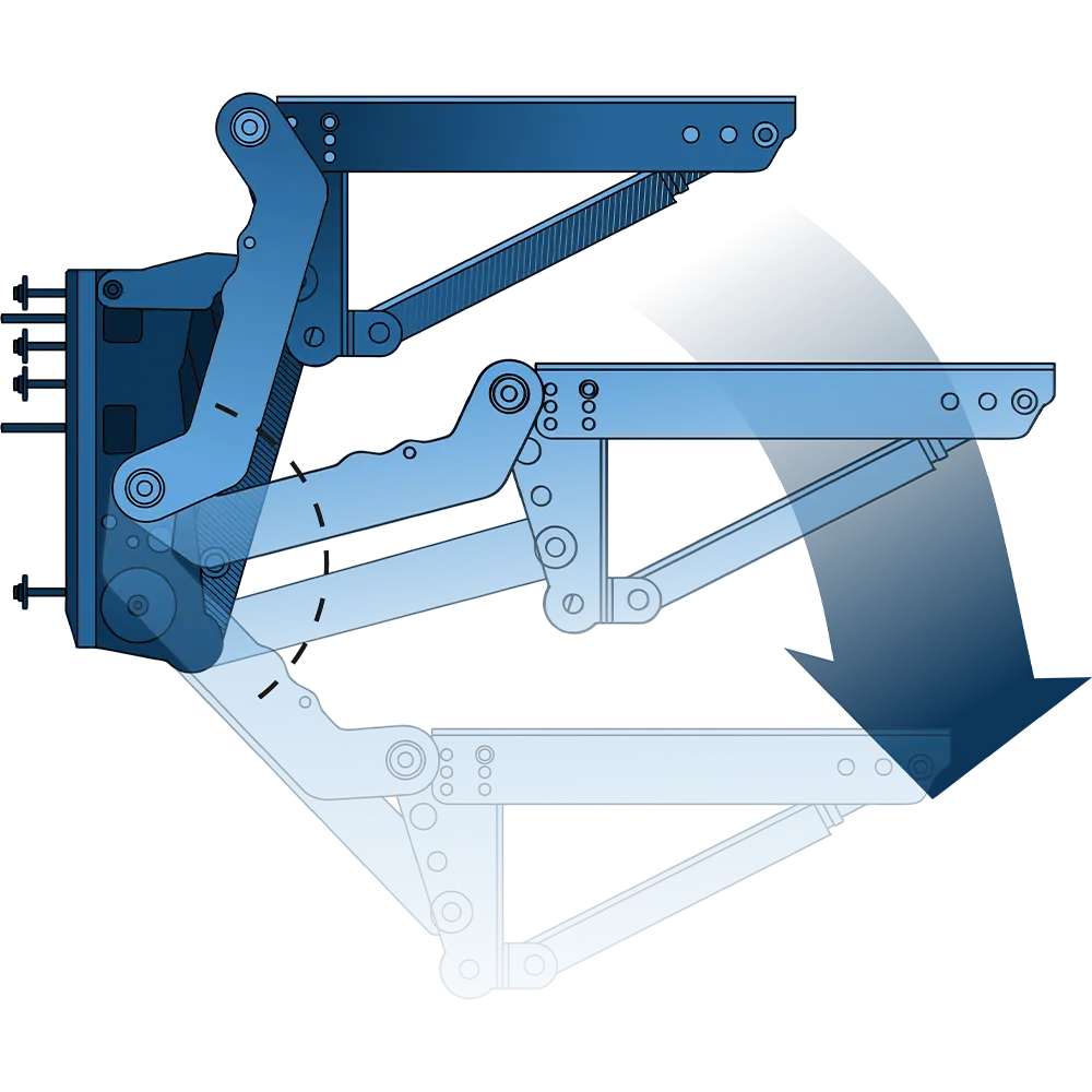 Technical illustration of the Lift System Rotation — mechanism detail by H+B technics