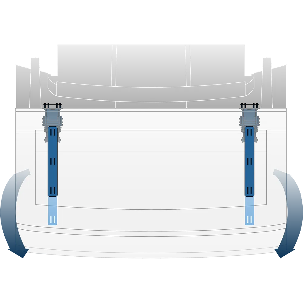 Technical illustration of the Lift System with Tilt Function — installation context on yacht stern by H+B technics