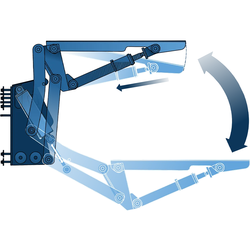 Technical illustration of the Lift System with Tilt Function — operational sequence by H+B technics