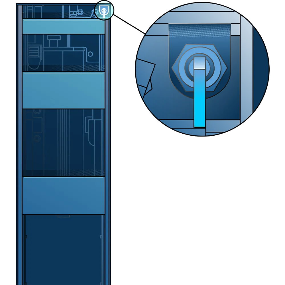 Technical illustration of the Linear Lift System — operational sequence by H+B technics