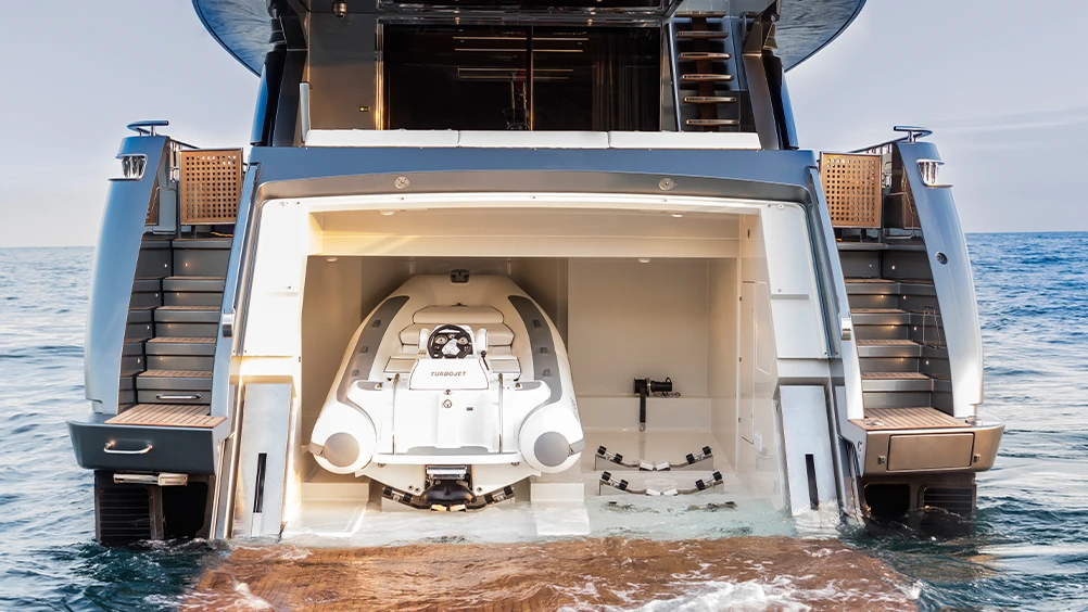 H+B technics tender handling systems — hydraulic lifts, garage cranes, and launch systems for yachts