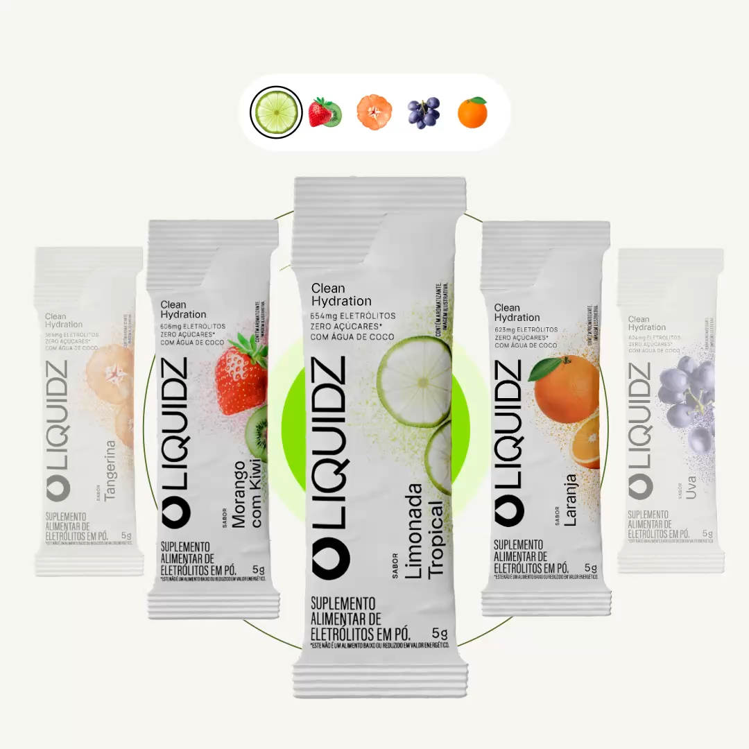 Os 5 sachês de LIQUIDZ do kit degustação