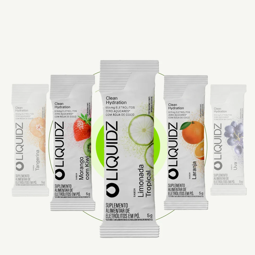 Os 5 sachês de LIQUIDZ do kit degustação