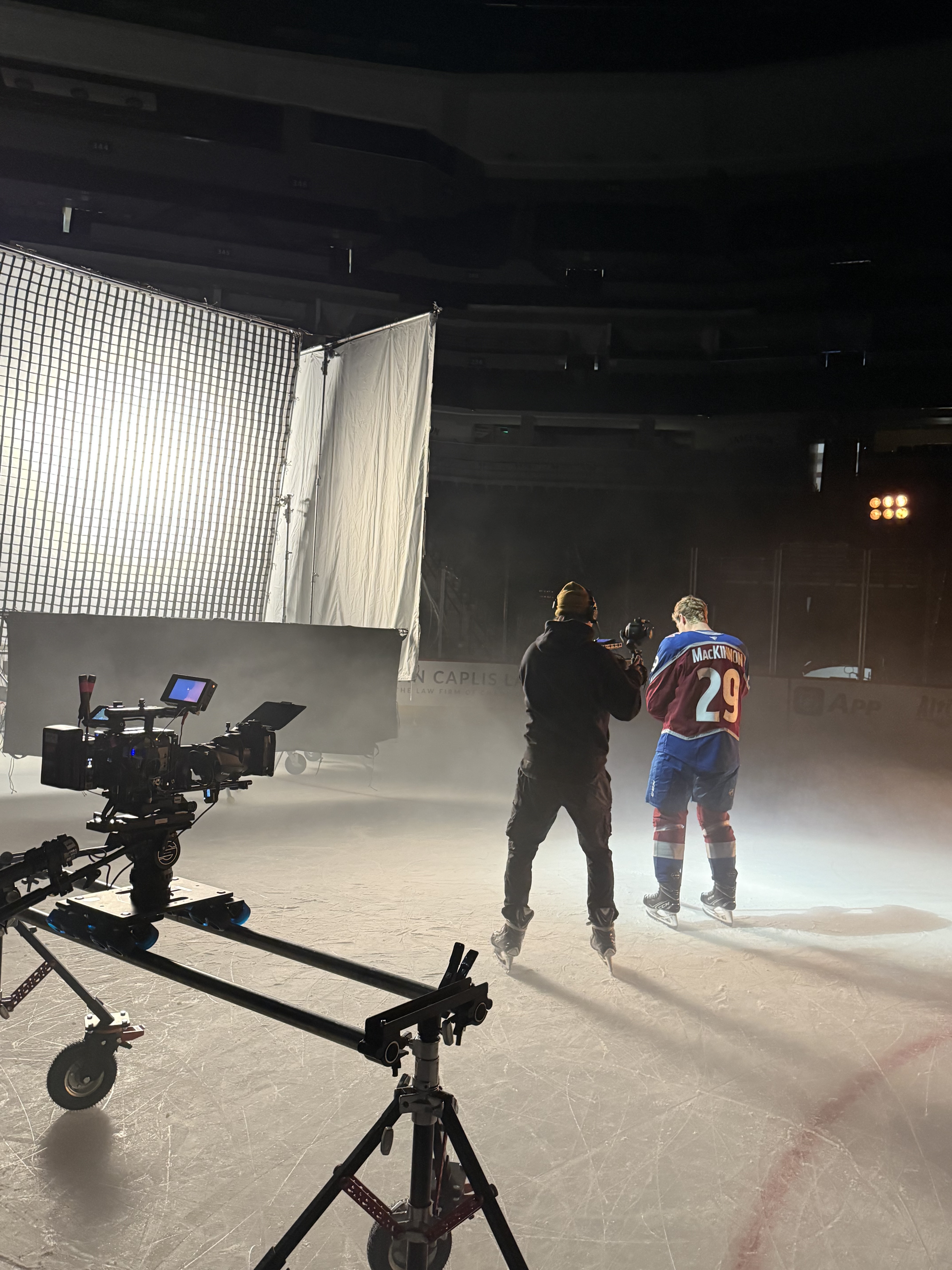 Our DP captures some close up footage with number 29, Nate MacKinnon on ice in front of the light grid