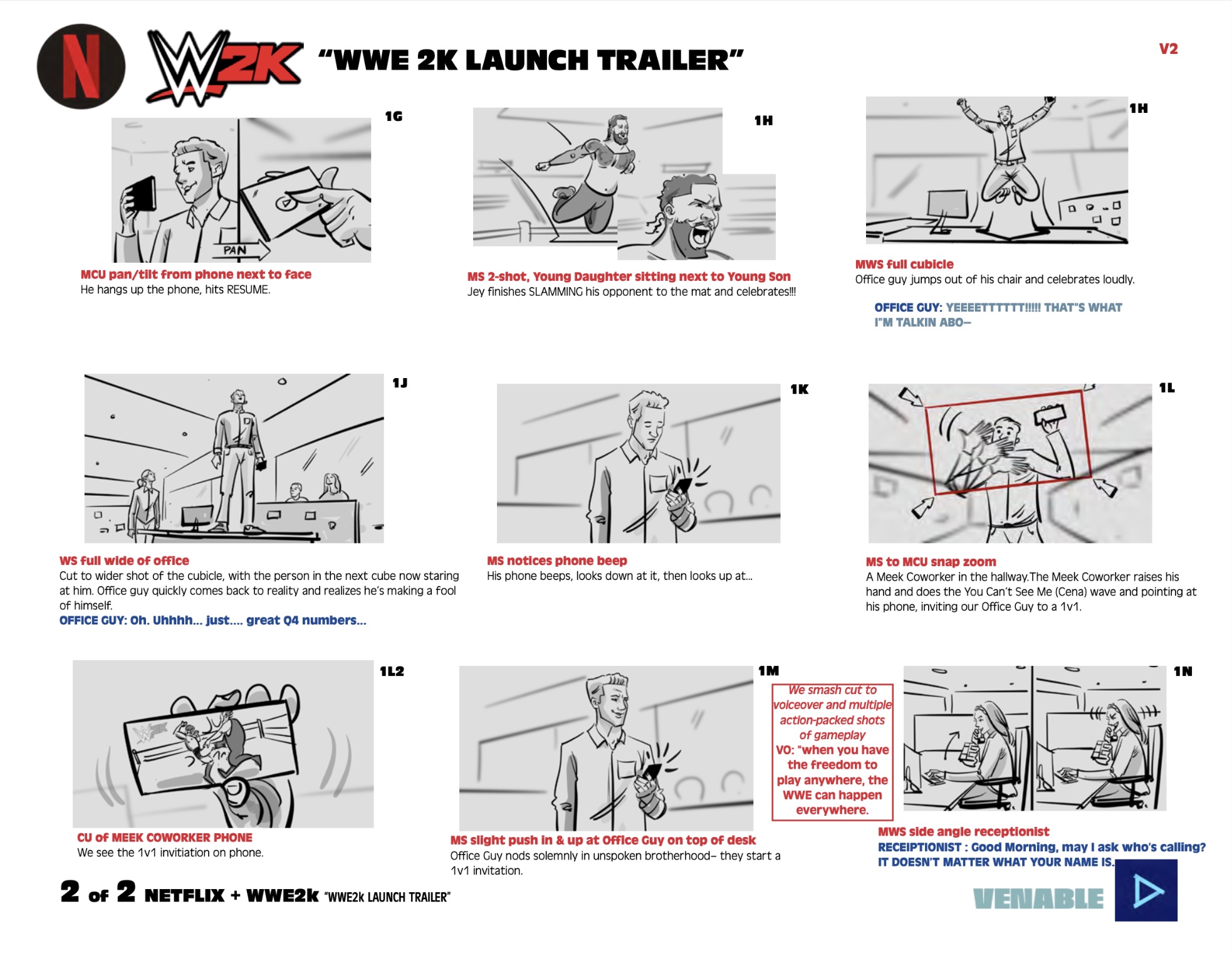 Storyboard featuring imagery of the action in the piece