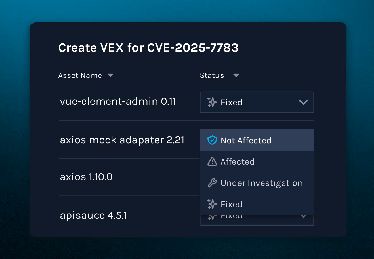 Manifest UI showing generated VEX documents