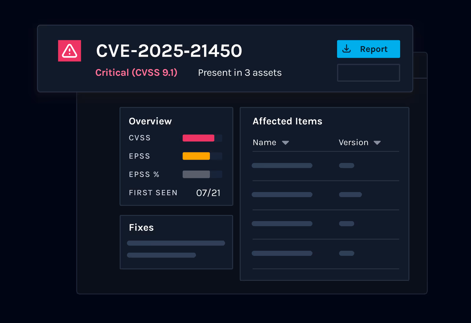 Manifest UI showing the vulnerability card for CVE-2025-21450
